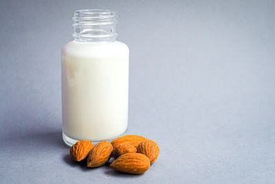 Close-up of drink in jar on table