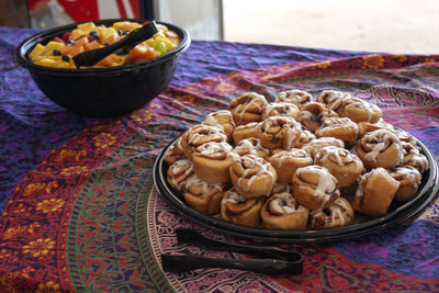 High angle view of fruits in bowl on table