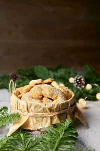 Traditional christmas german and australian vanilla crescent cookies packed in a cookie box. 