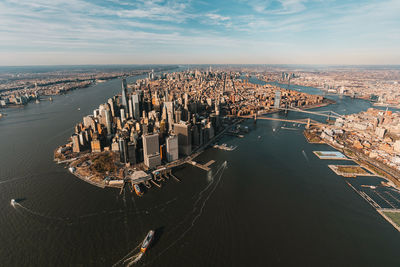 High angle view of city at waterfront