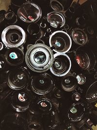 High angle view of bottles