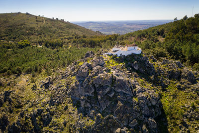 Landscape drone aerial view of serra de sao mamede in castelo de vide, portugal