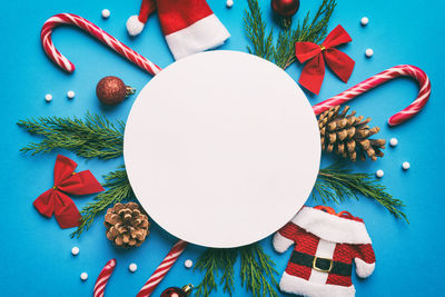 Directly above shot of christmas decorations on table