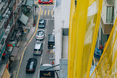 High angle view of people on road