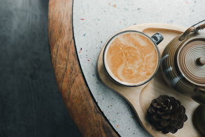 High angle view of coffee on table