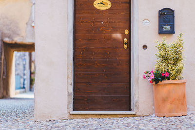 Closed door of building