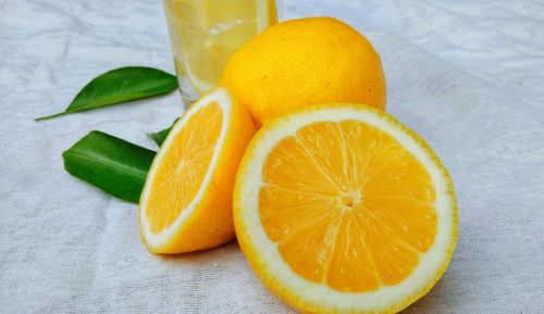 High angle view of orange on table