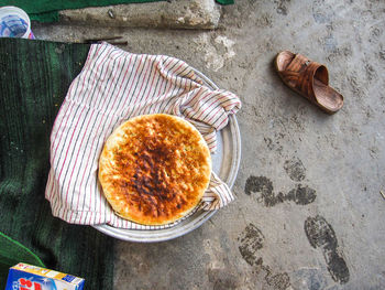 High angle view of bread in plate