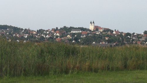 Panoramic view of townscape against clear sky