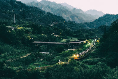 High angle view of bridge over mountains