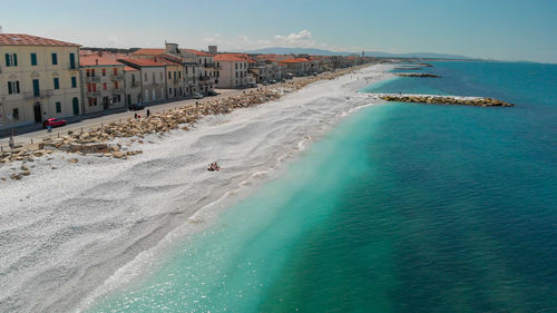 Scenic view of beach against sky in city