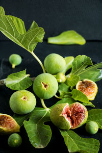 High angle view of fruits growing on table