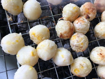 High angle view of vegetables on barbecue grill