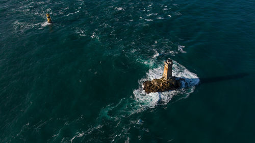 High angle view of ship in sea