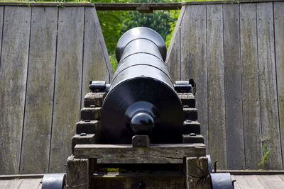 Close-up of old machinery on wood