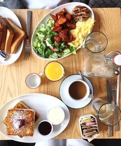 High angle view of breakfast on table