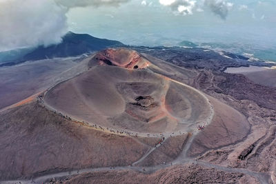 Barbagallo craters on  etna volcano in sicily ,italy seen from above