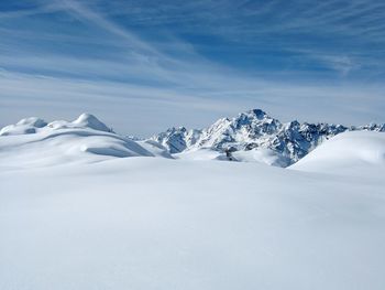 Snow covered mountains against sky