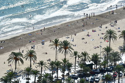 High angle view of people on beach