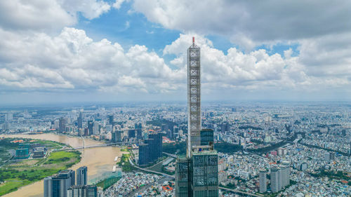 High angle view of cityscape against sky