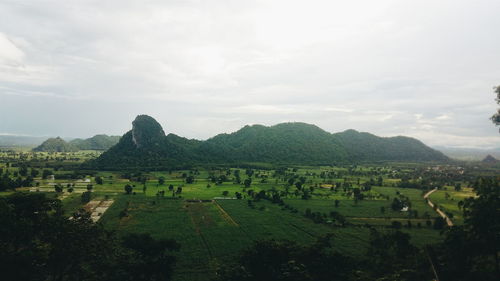 Scenic view of field against cloudy sky