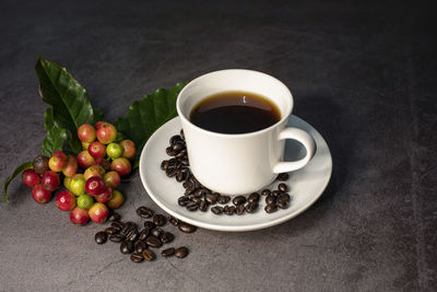 High angle view of coffee on table