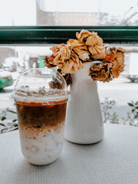 Close-up of drink in glass on table