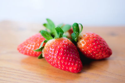 Close-up of strawberries on table