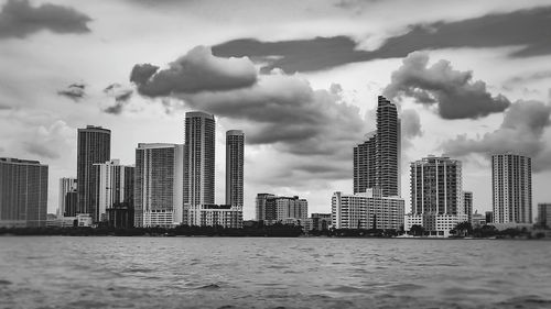 River and cityscape against sky