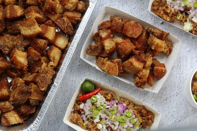 High angle view of food in plate on table