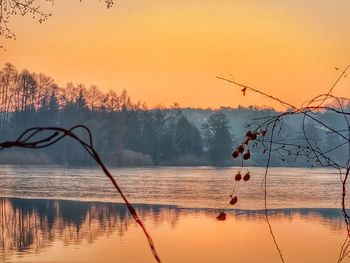 Scenic view of lake against sky during sunset