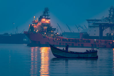 The light at the night on the port of kakinada town 