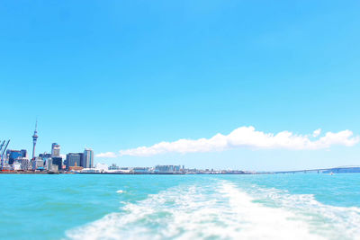 Scenic view of sea against blue sky