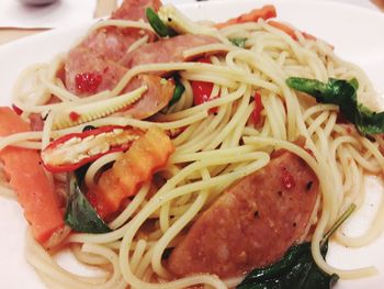 Close-up of noodles in plate