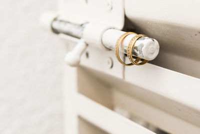 Close-up of faucet on wall