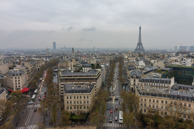 High angle view of street amidst buildings in city