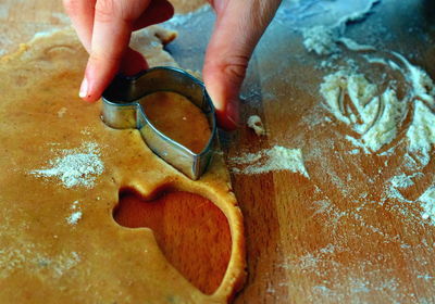 High angle view of person preparing food