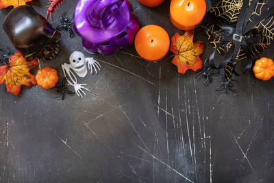 High angle view of pumpkins on table