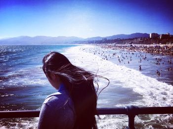 Scenic view of sea against blue sky