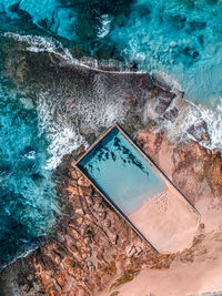Aerial view of swimming pool against sea