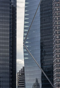 Low angle view of modern glass buildings in city