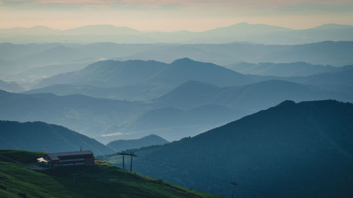 High angle view of mountains against sky