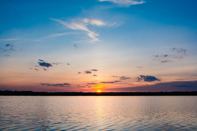 Scenic view of lake against sky during sunset