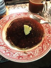 High angle view of dessert in plate on table