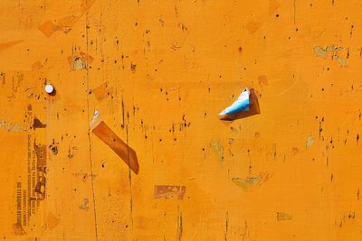 Full frame shot of yellow wooden wall on sunny day