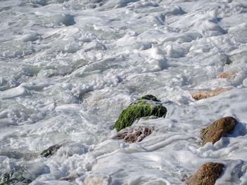 High angle view of rocks in sea