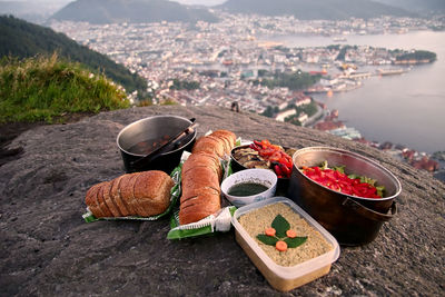 High angle view of bread in plate