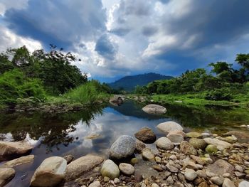 Scenic view of lake against sky