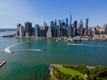 Scenic view of bay against clear sky