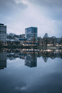 Reflection of buildings in lake